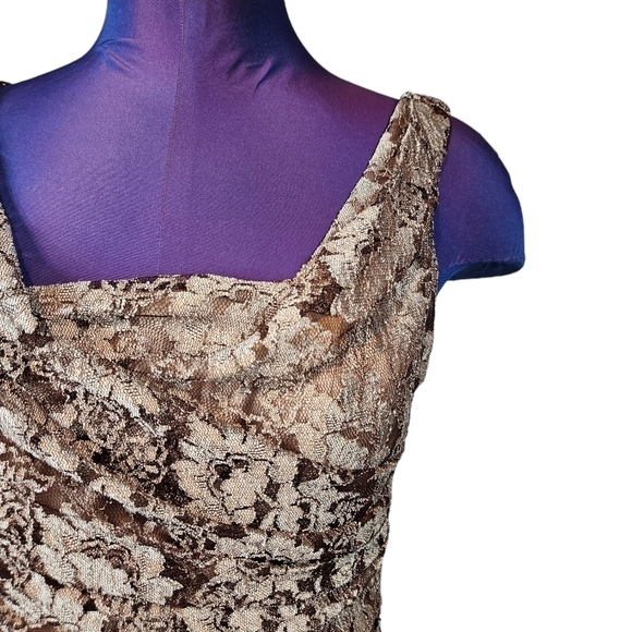 Express Gold Floral Lace Bodycon Mini Cocktail Dress Size 6 Women's A81 - Picture 3 of 10